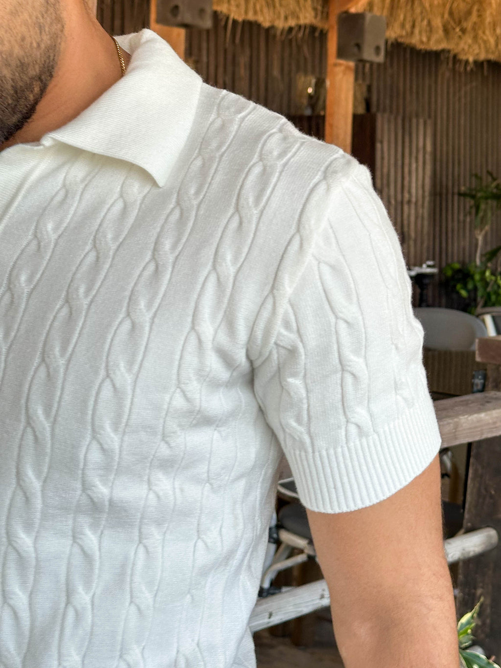 Outlyre Cable-Knit Polo Men