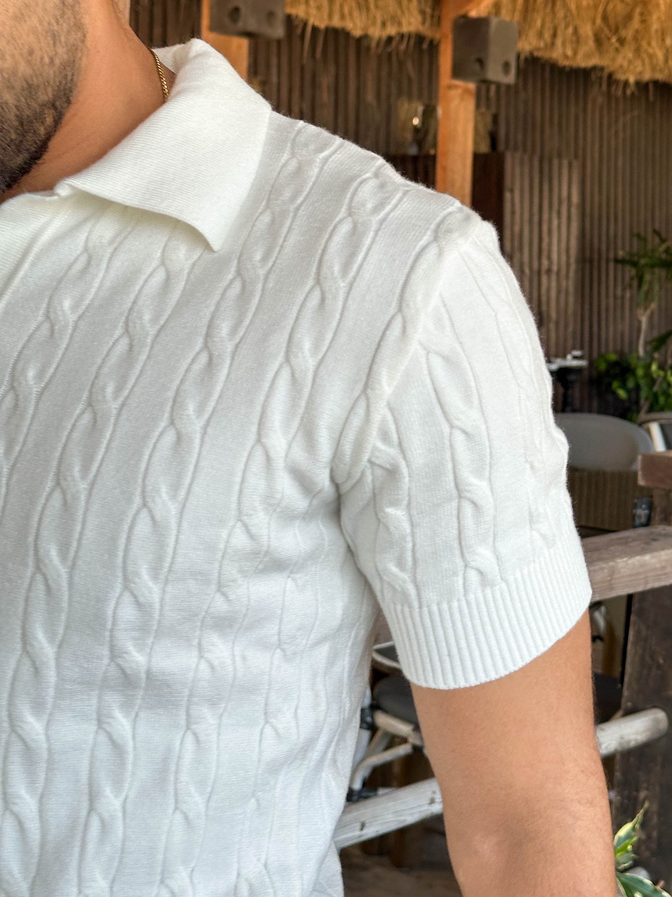 Outlyre Cable-Knit Polo Men