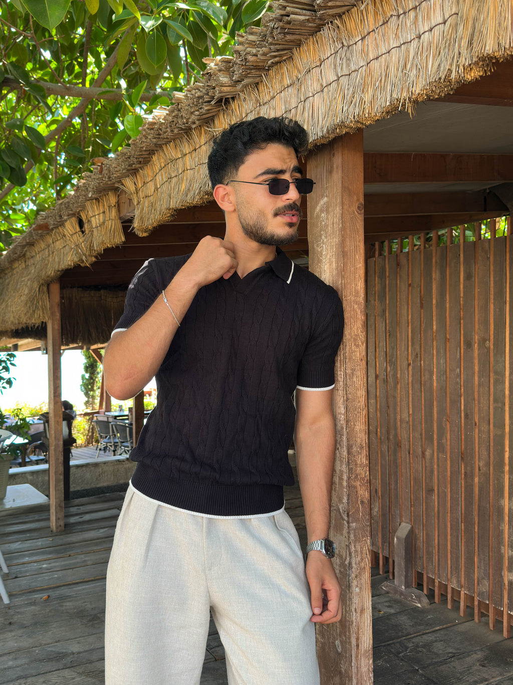 Outlyre Cable-Knit Polo Men