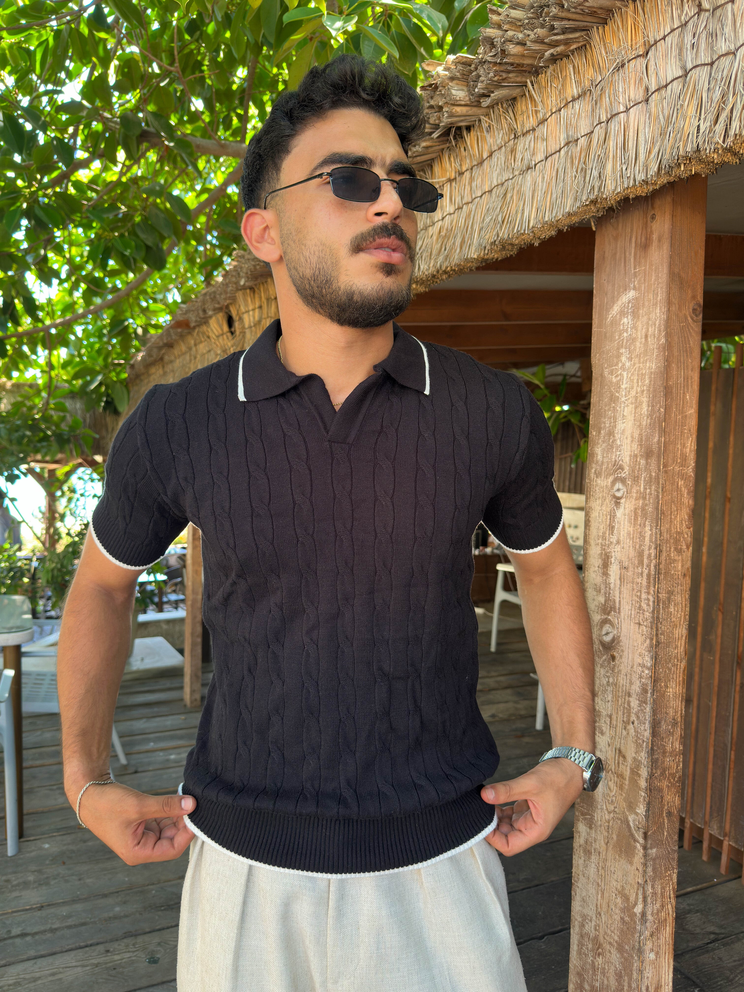 Outlyre Cable-Knit Polo Men