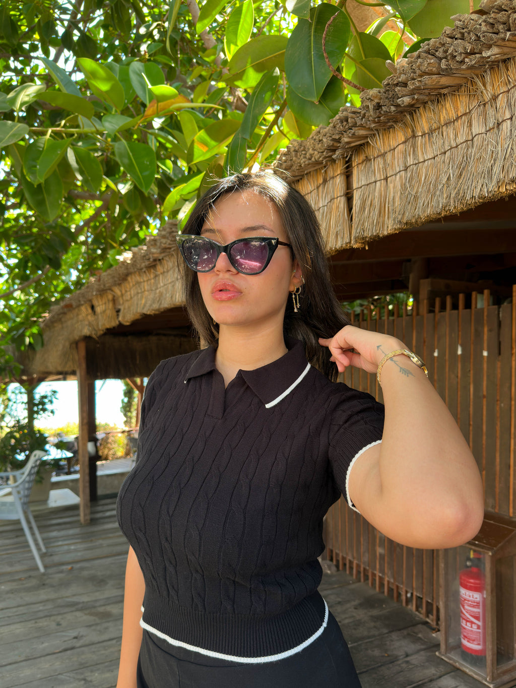 Outlyre Cable-Knit Polo Women