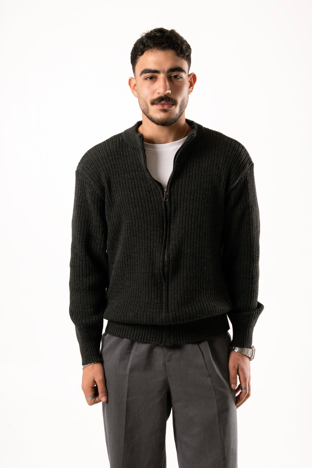 Outlyre Ribbed Zipper Knit Jacket