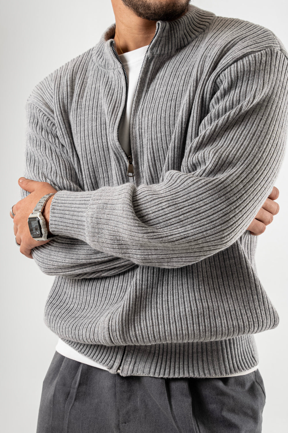 Outlyre Ribbed Zipper Knit Jacket