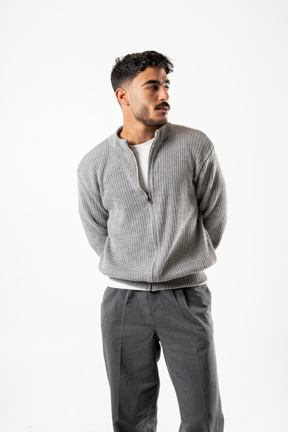 Outlyre Ribbed Zipper Knit Jacket